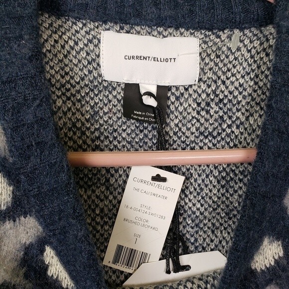 Current/Elliott Blue Animal Print Langenlook oversize sweater Sz 1 - Picture 7 of 12